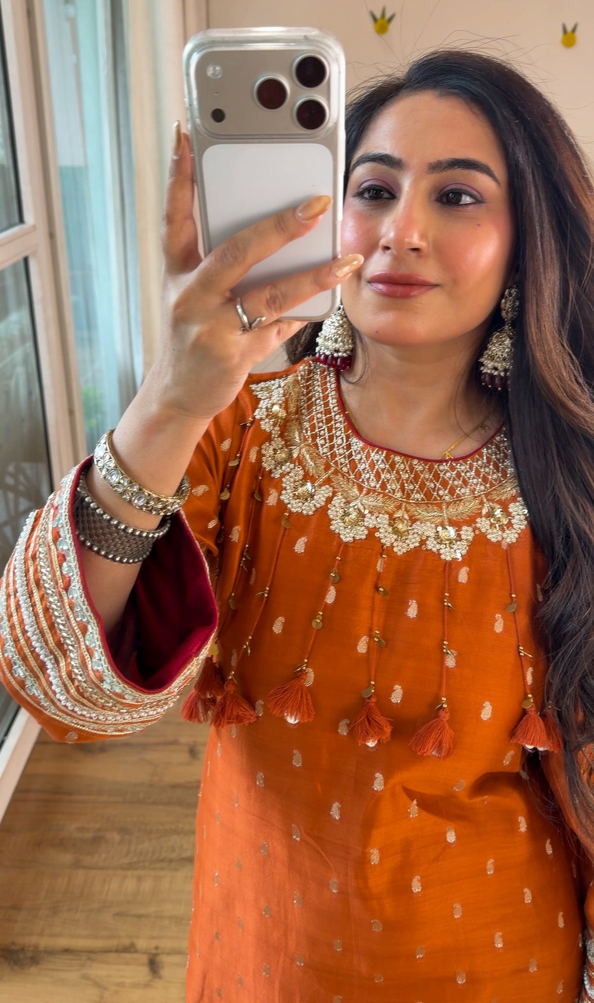 Burnt Orange Embroidered Kurta Set