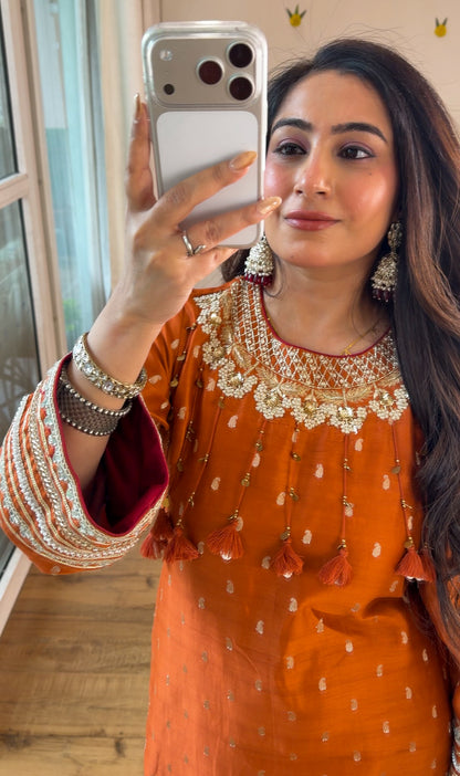 Burnt Orange Embroidered Kurta Set