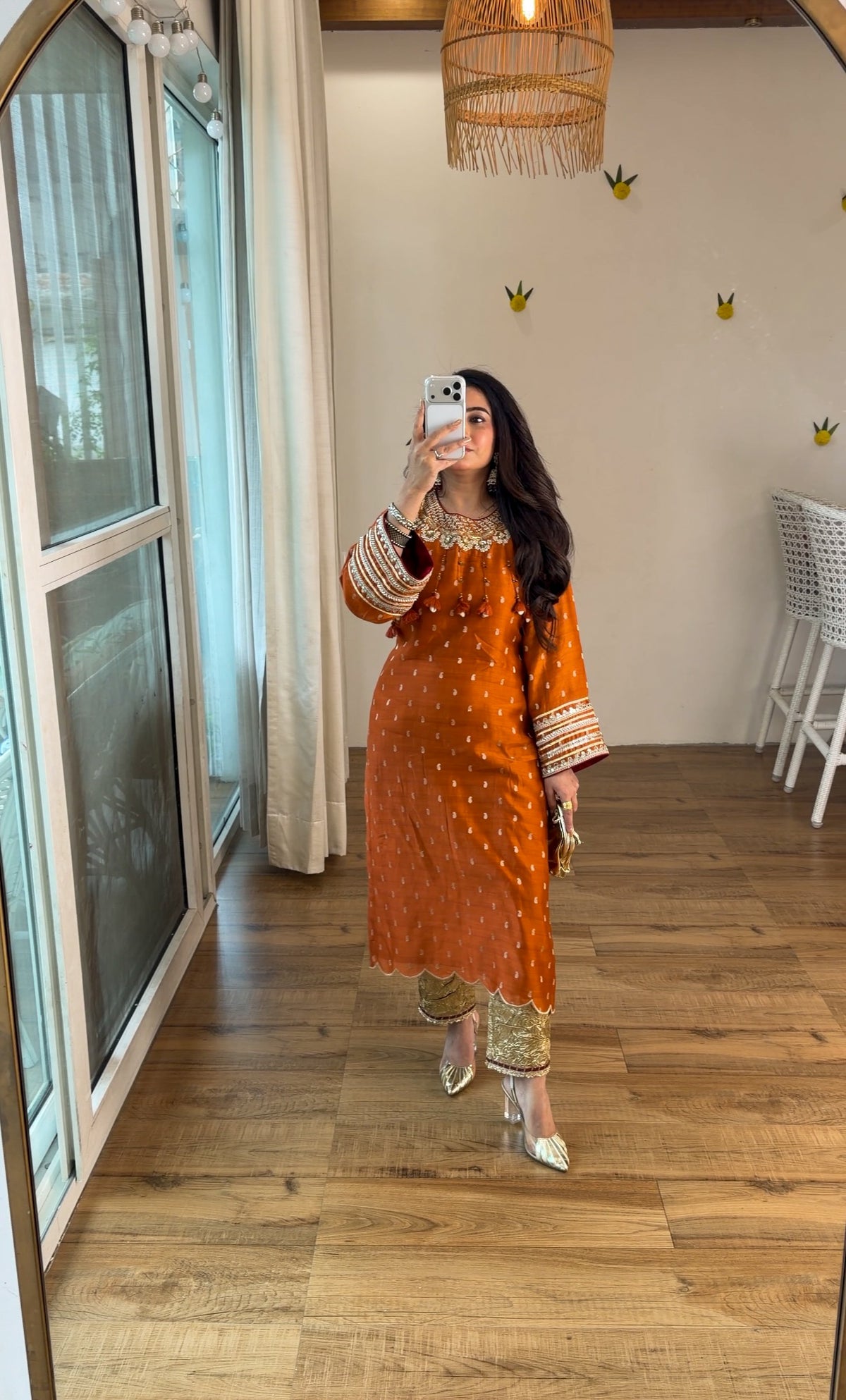 Burnt Orange Embroidered Kurta Set