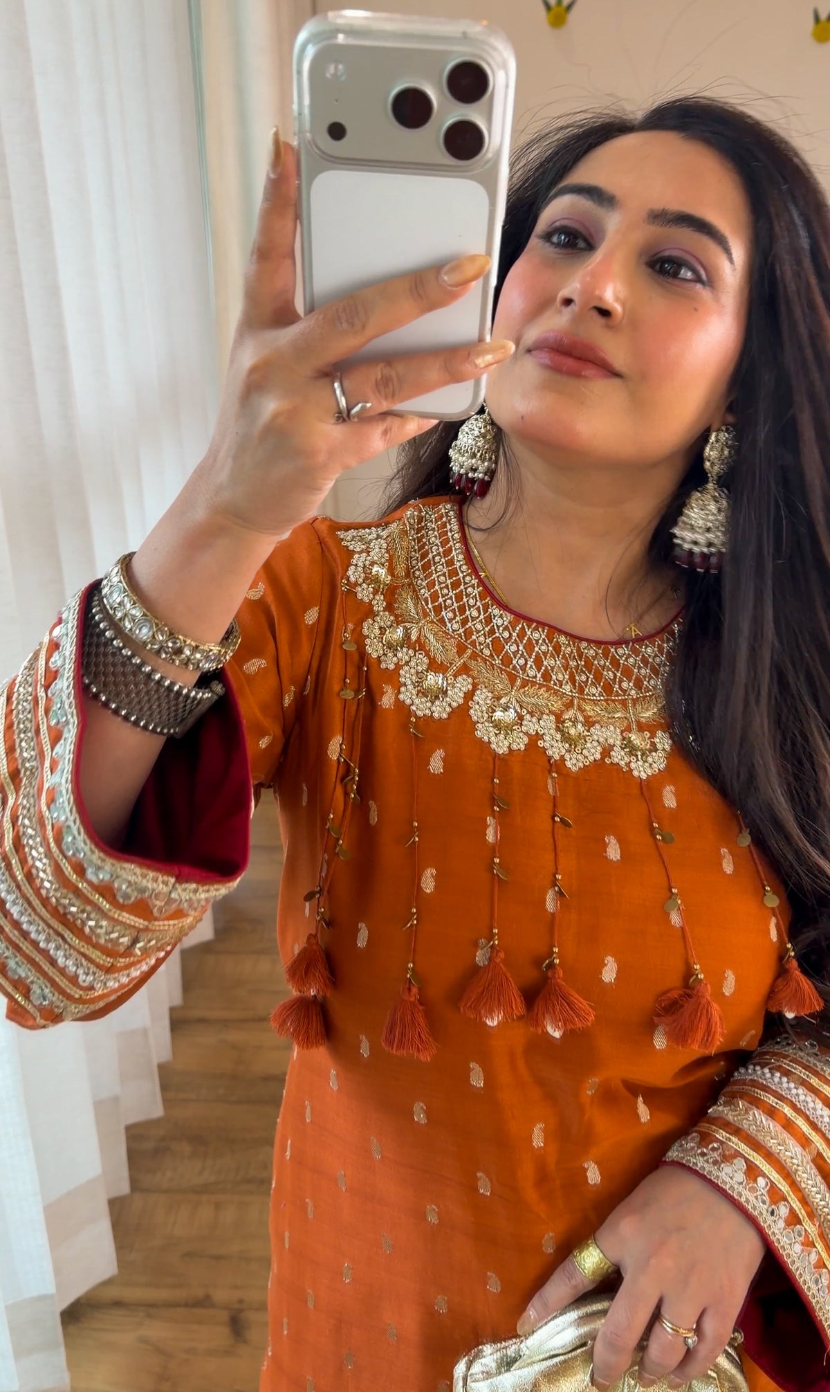 Burnt Orange Embroidered Kurta Set
