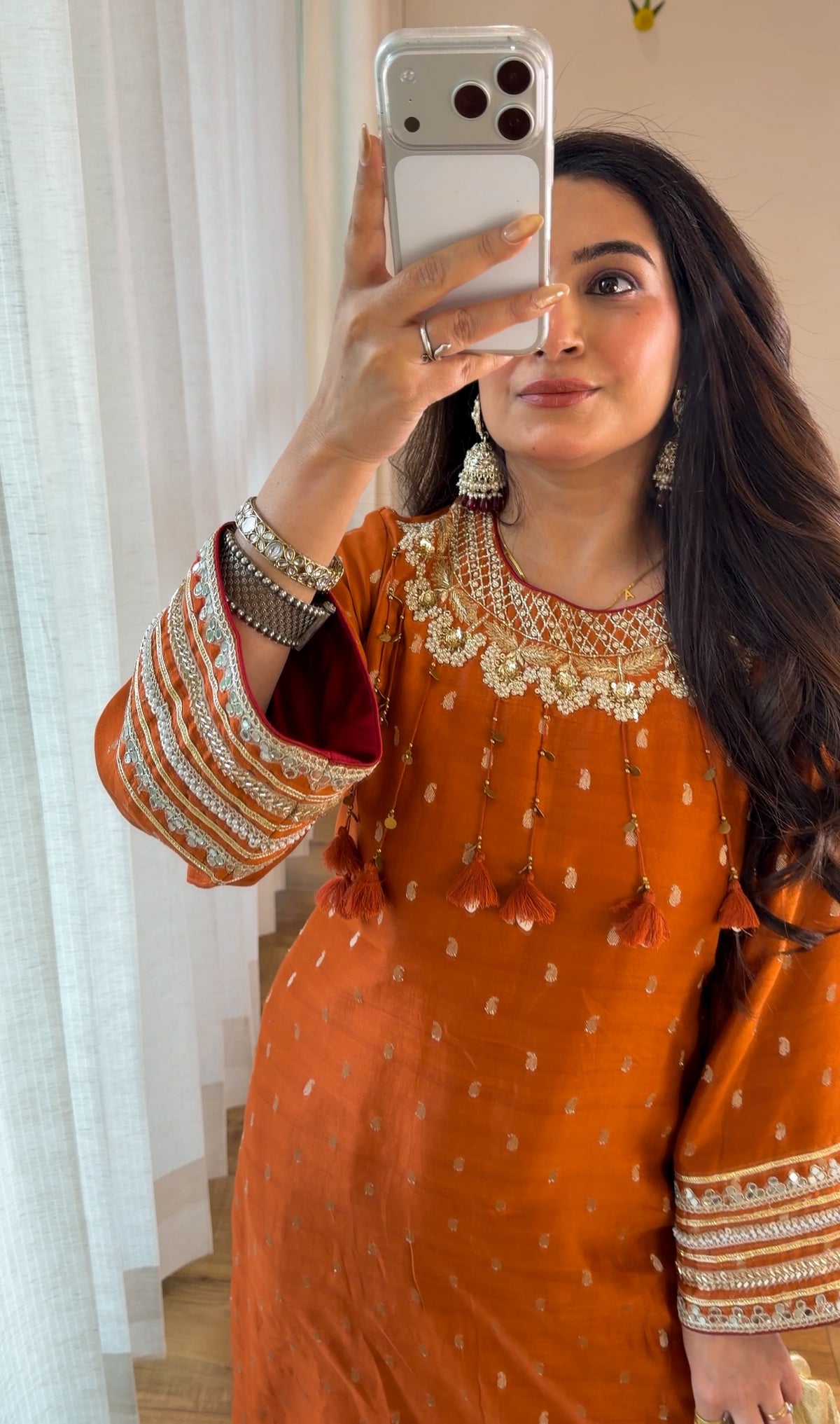 Burnt Orange Embroidered Kurta Set