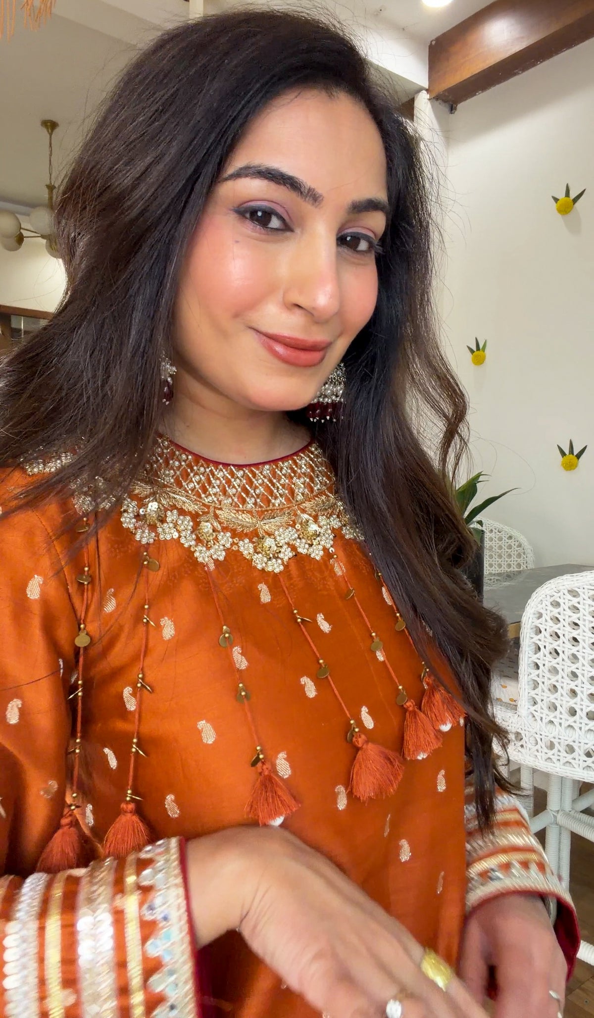 Burnt Orange Embroidered Kurta Set
