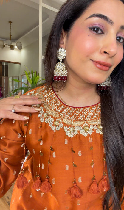 Burnt Orange Embroidered Kurta Set