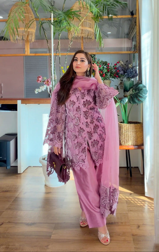 Pink Velvet Cutwork with Farshi Salwar