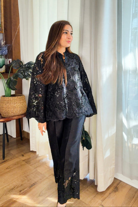 Black Cutwork Party Wear Coord Set