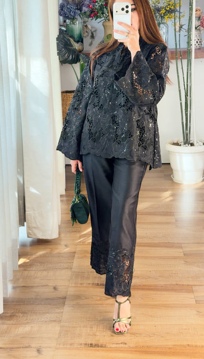 Black Cutwork Party Wear Coord Set
