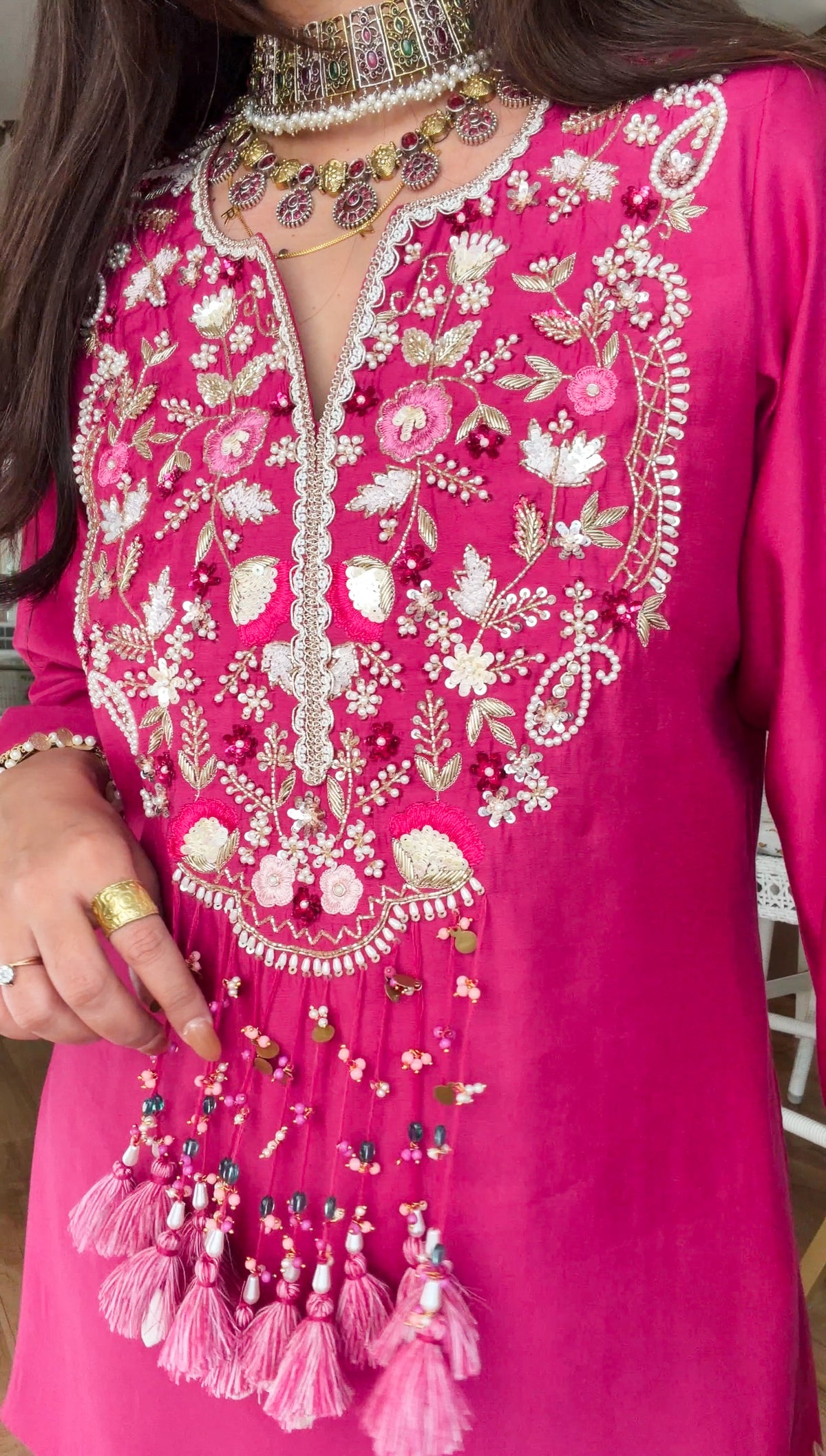 Fuchsia Hand-Embroidered Kurta dhoti Set