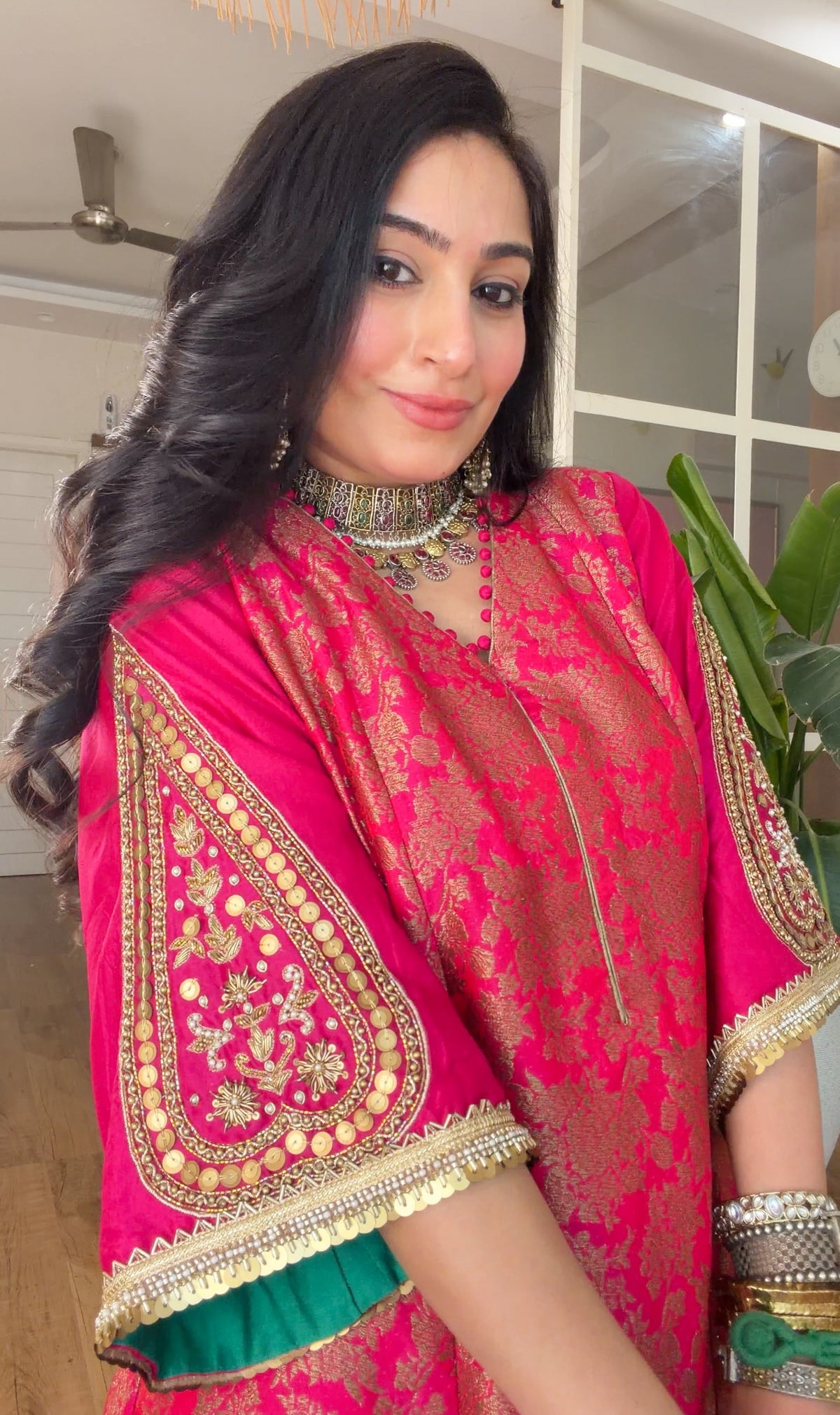 Fuchsia banarasi silk set