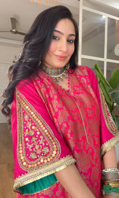 Fuchsia banarasi silk set