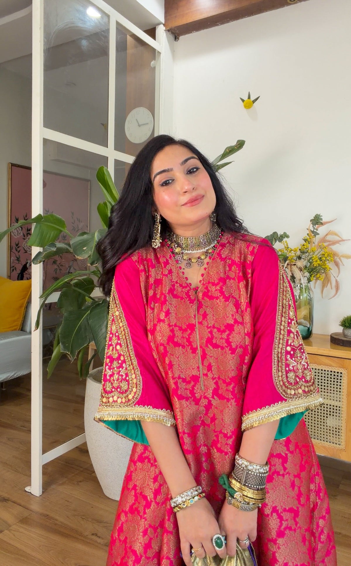 Fuchsia banarasi silk set