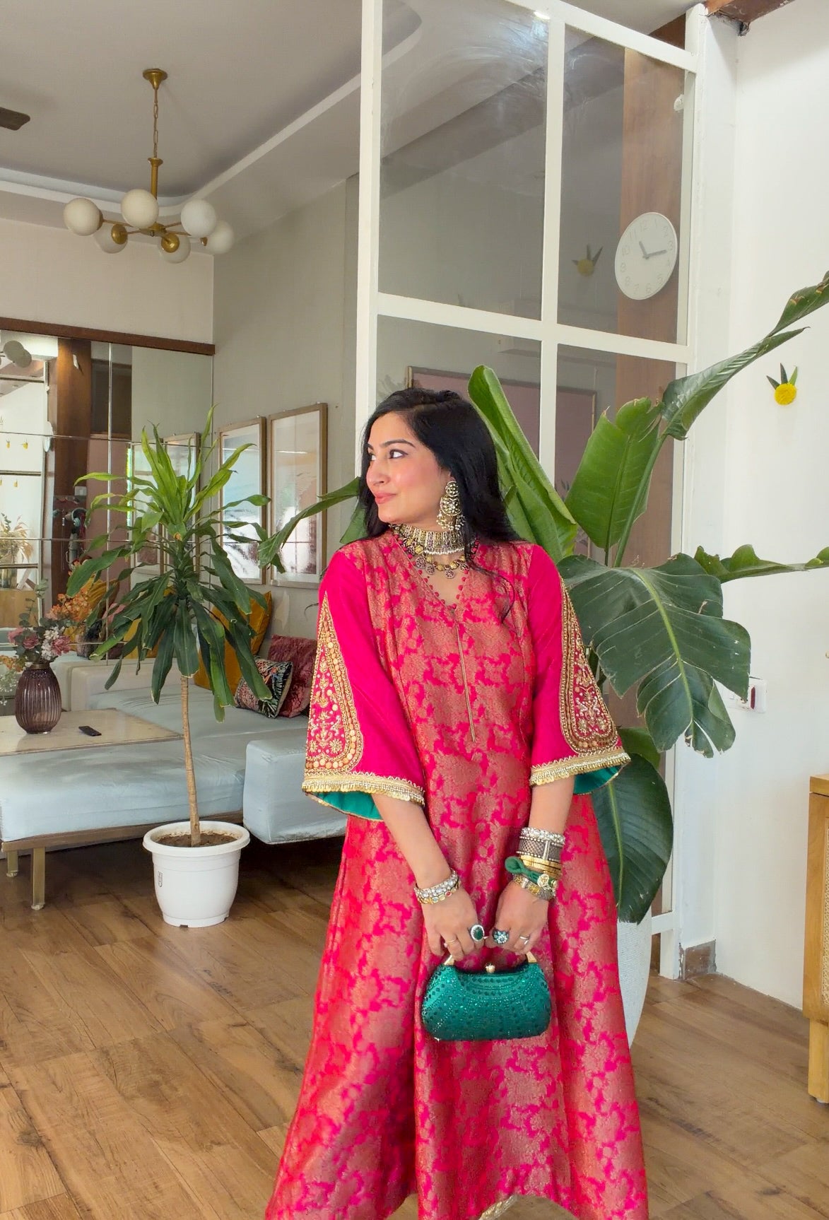 Fuchsia banarasi silk set