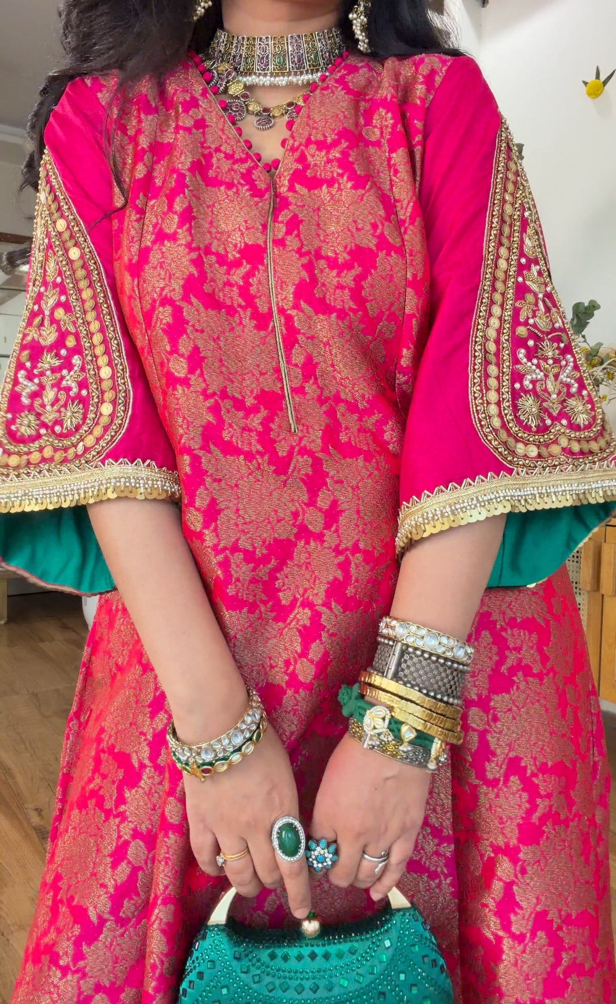 Fuchsia banarasi silk set