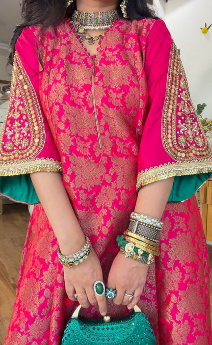 Fuchsia banarasi silk set