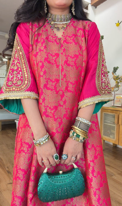 Fuchsia banarasi silk set