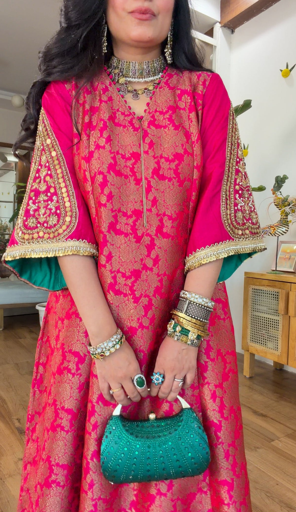 Fuchsia banarasi silk set