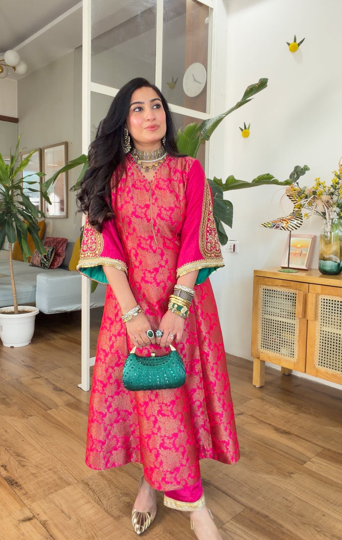 Fuchsia banarasi silk set