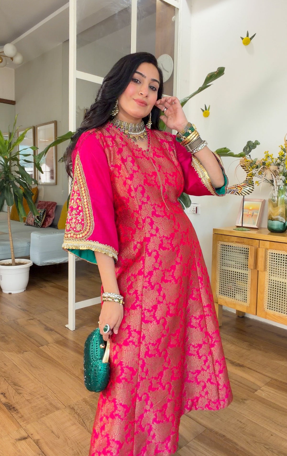 Fuchsia banarasi silk set