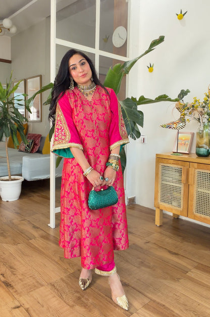 Fuchsia banarasi silk set
