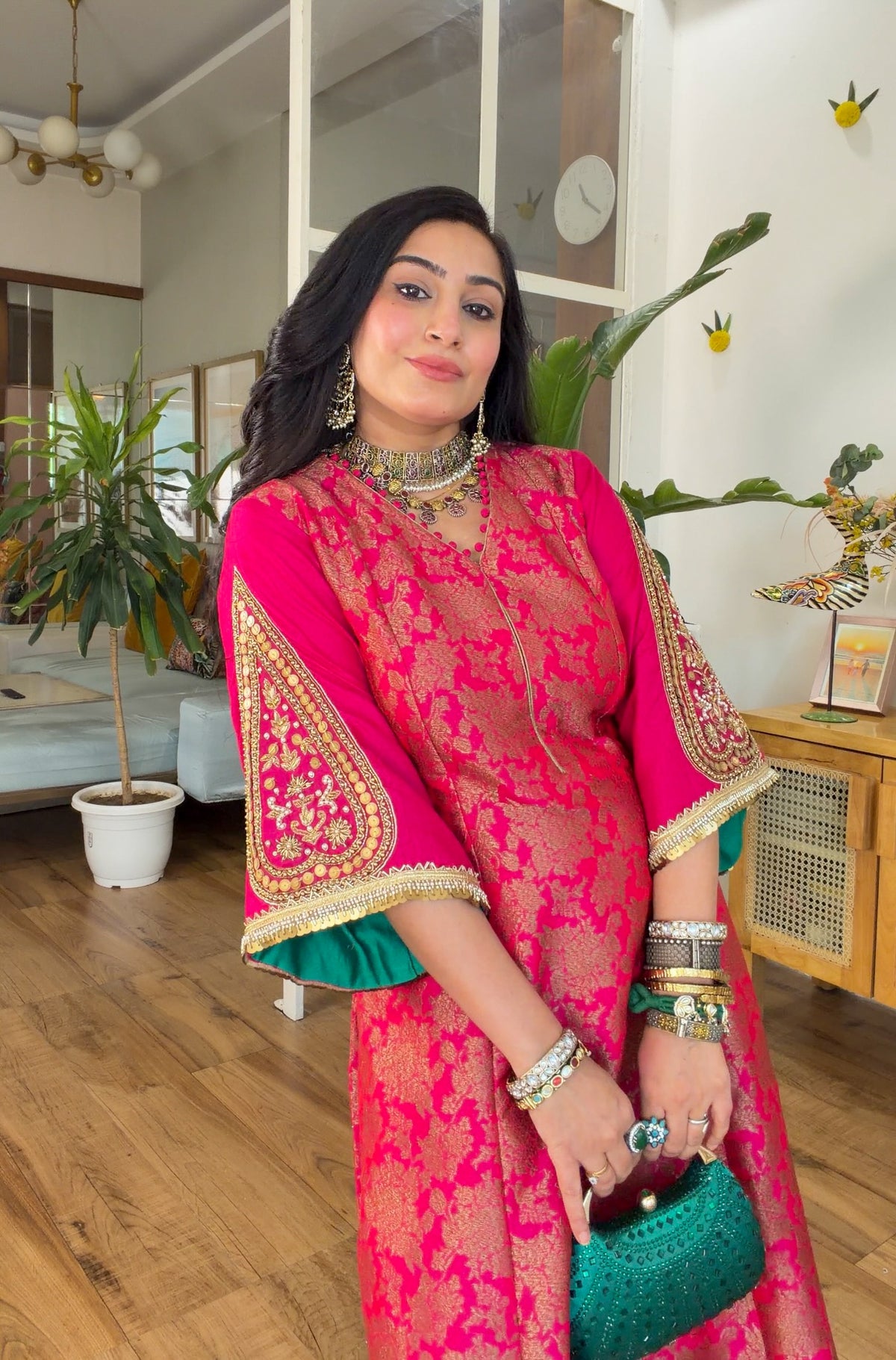 Fuchsia banarasi silk set