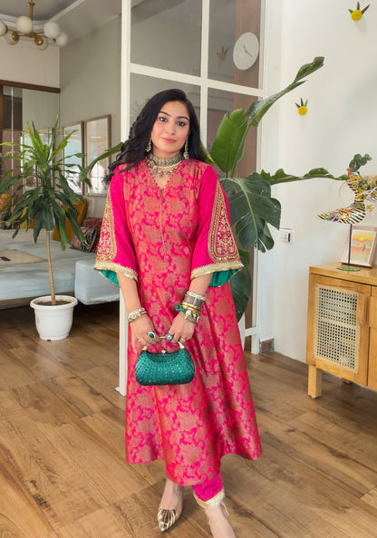 Fuchsia banarasi silk set
