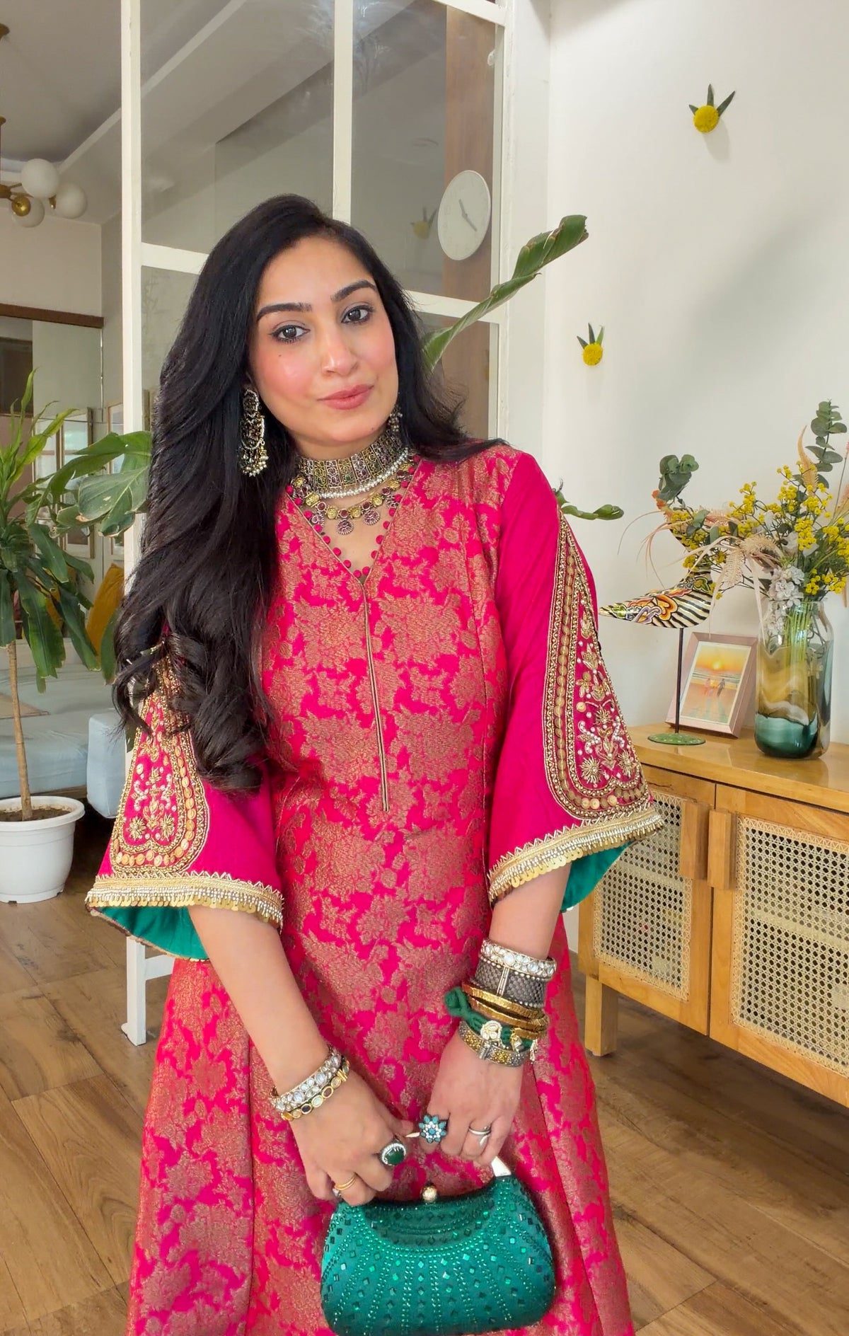 Fuchsia banarasi silk set