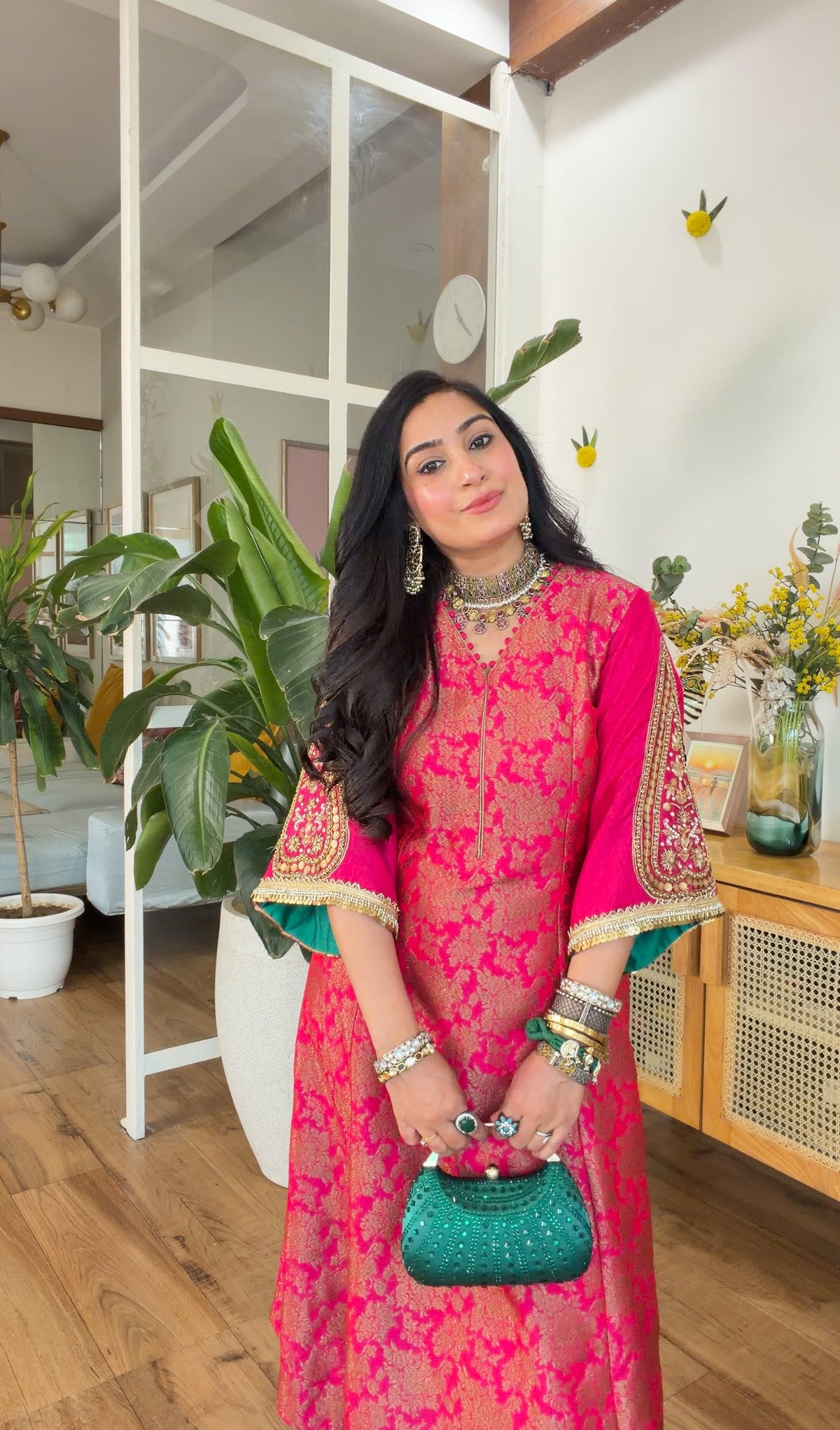 Fuchsia banarasi silk set