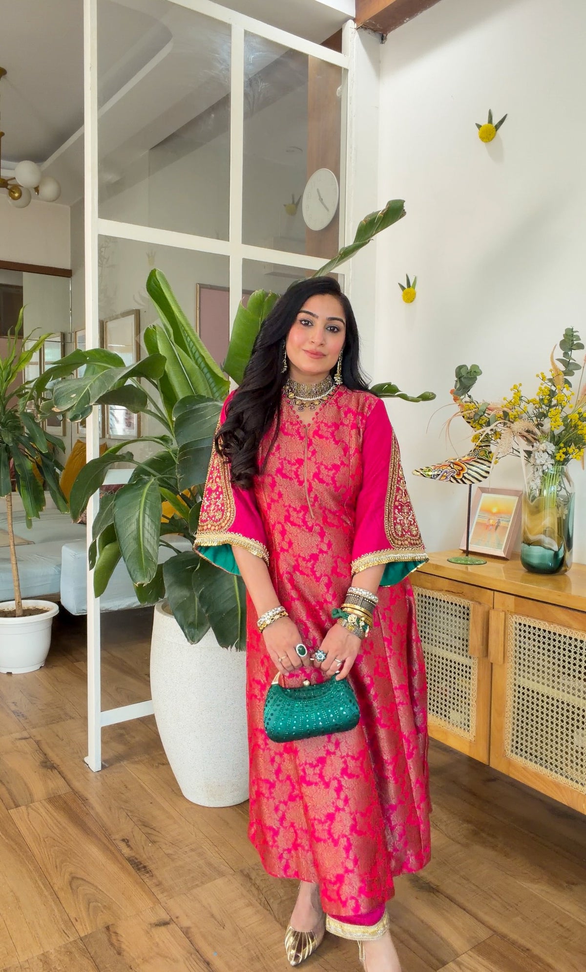 Fuchsia banarasi silk set