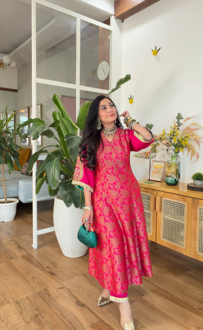 Fuchsia banarasi silk set
