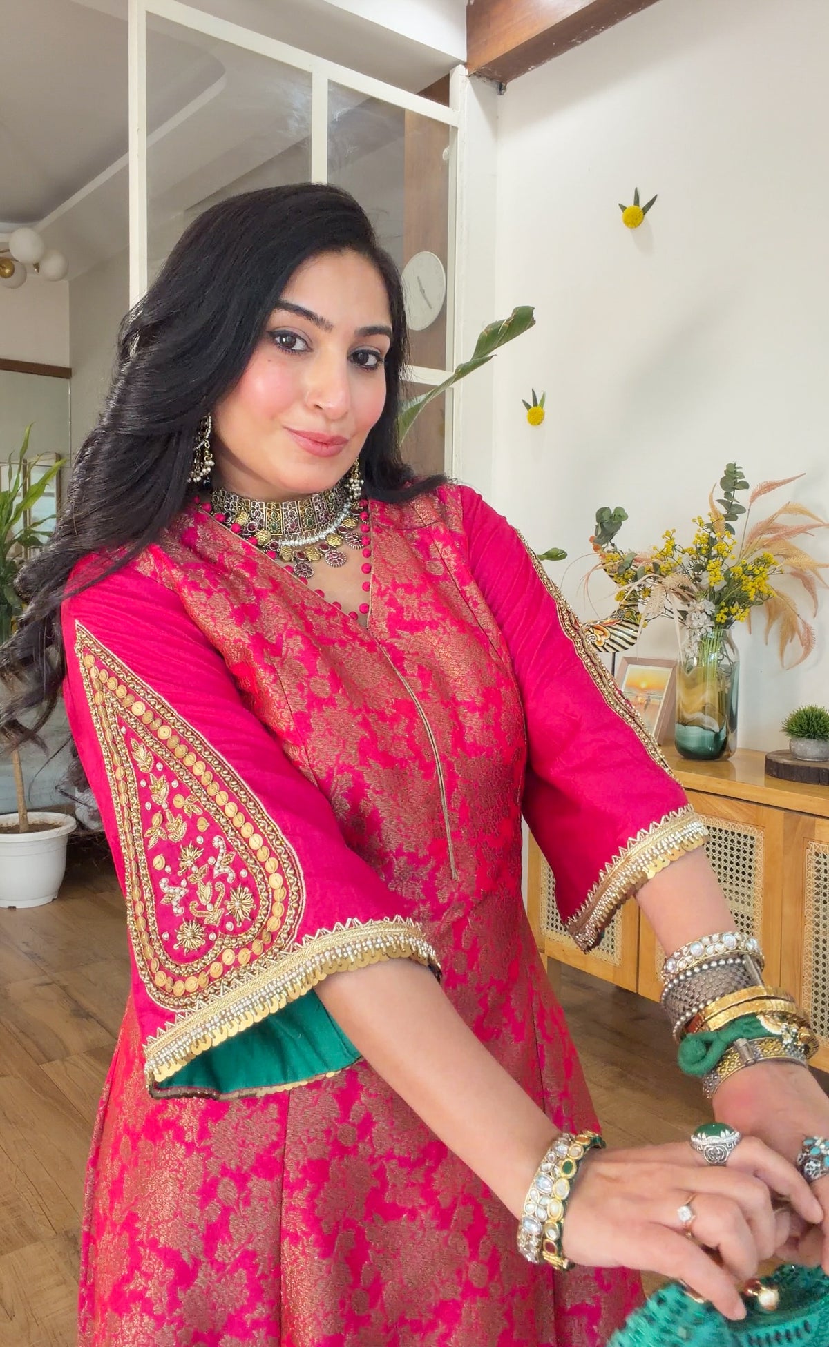 Fuchsia banarasi silk set