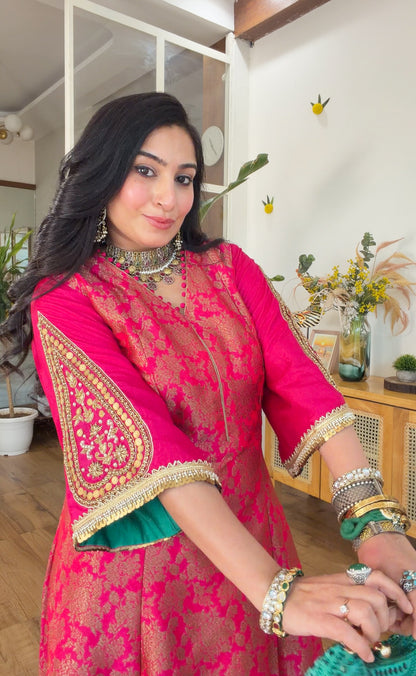 Fuchsia banarasi silk set