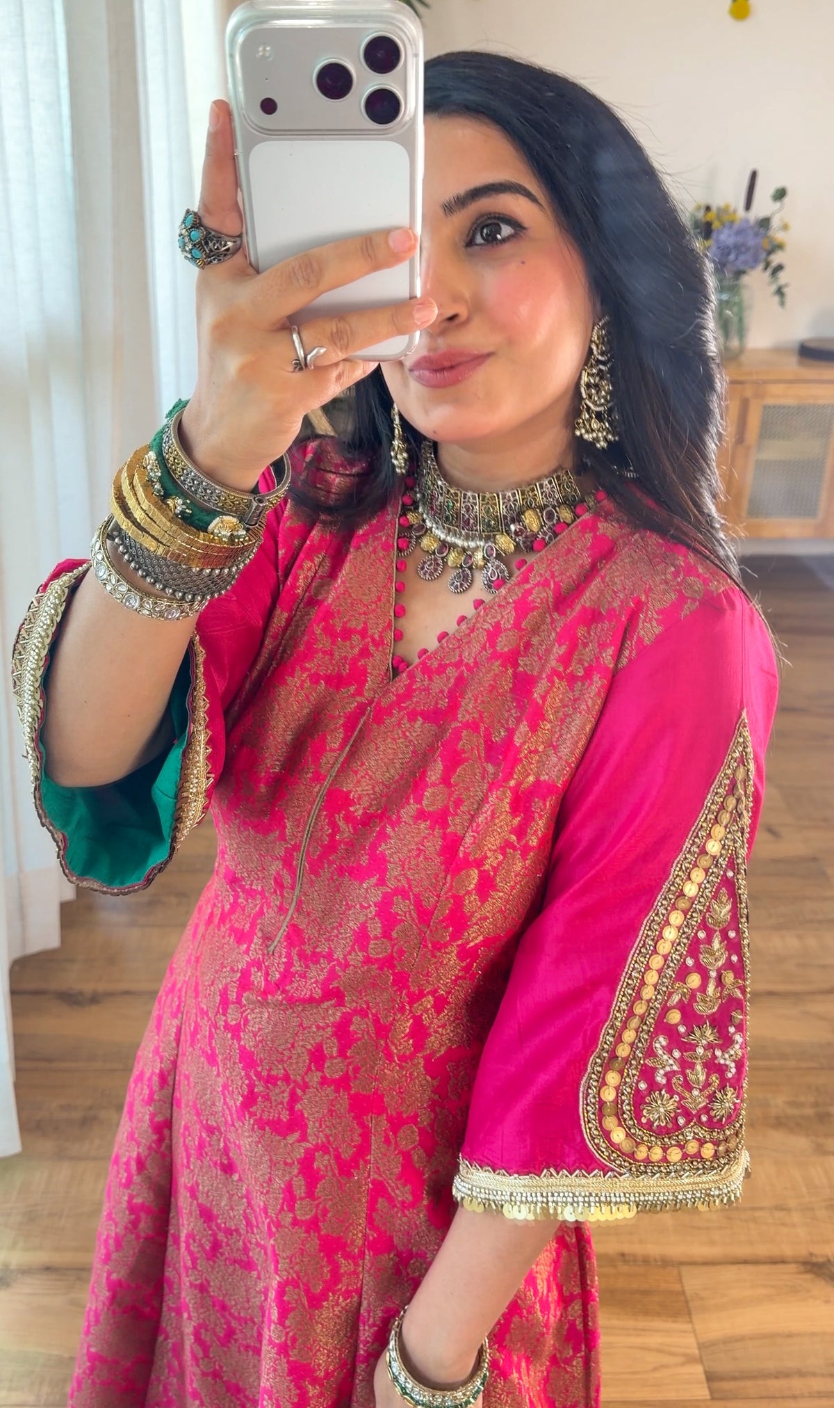 Fuchsia banarasi silk set