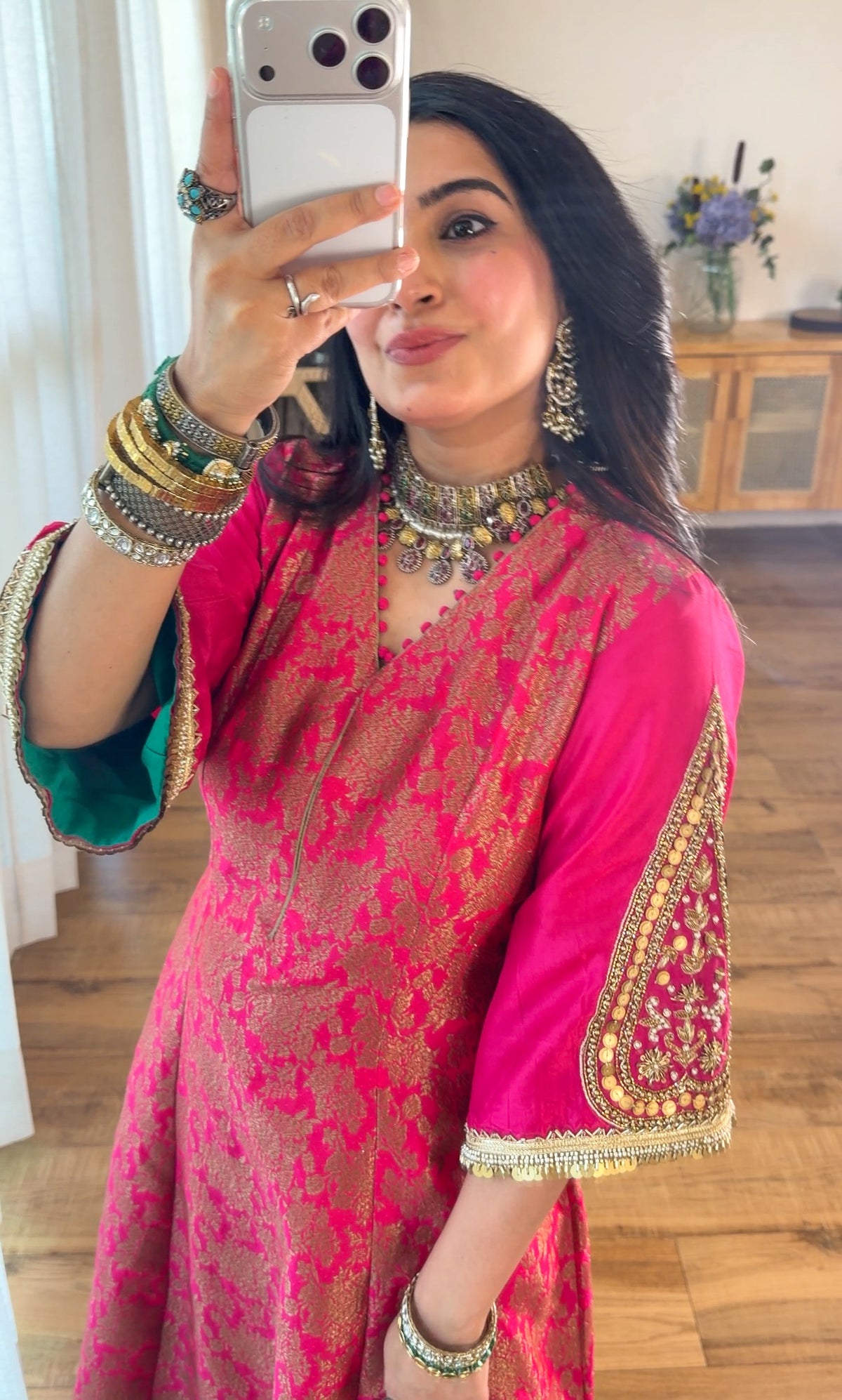 Fuchsia banarasi silk set