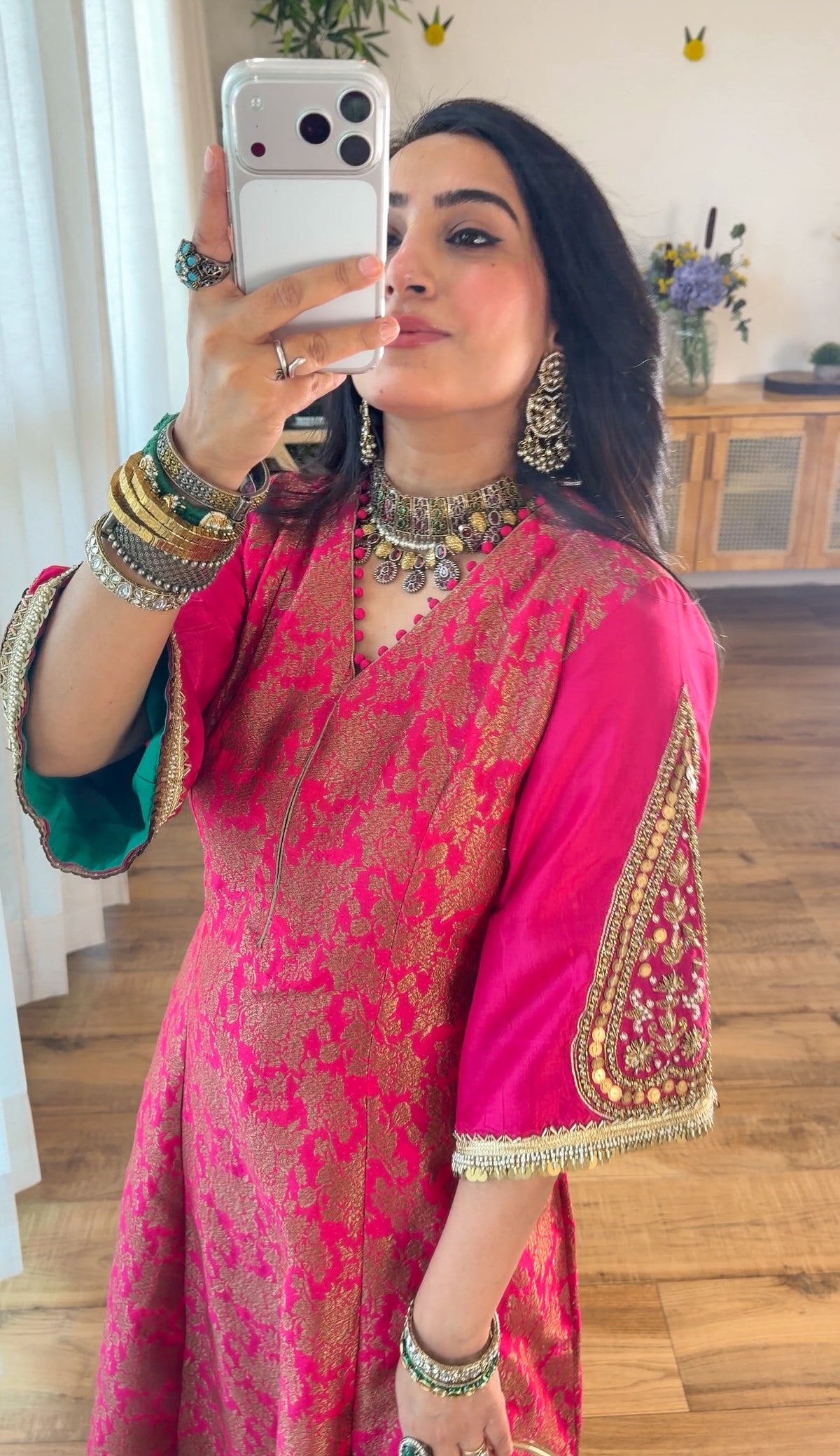 Fuchsia banarasi silk set