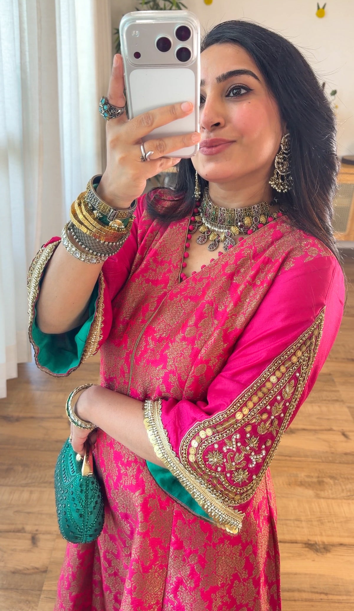 Fuchsia banarasi silk set