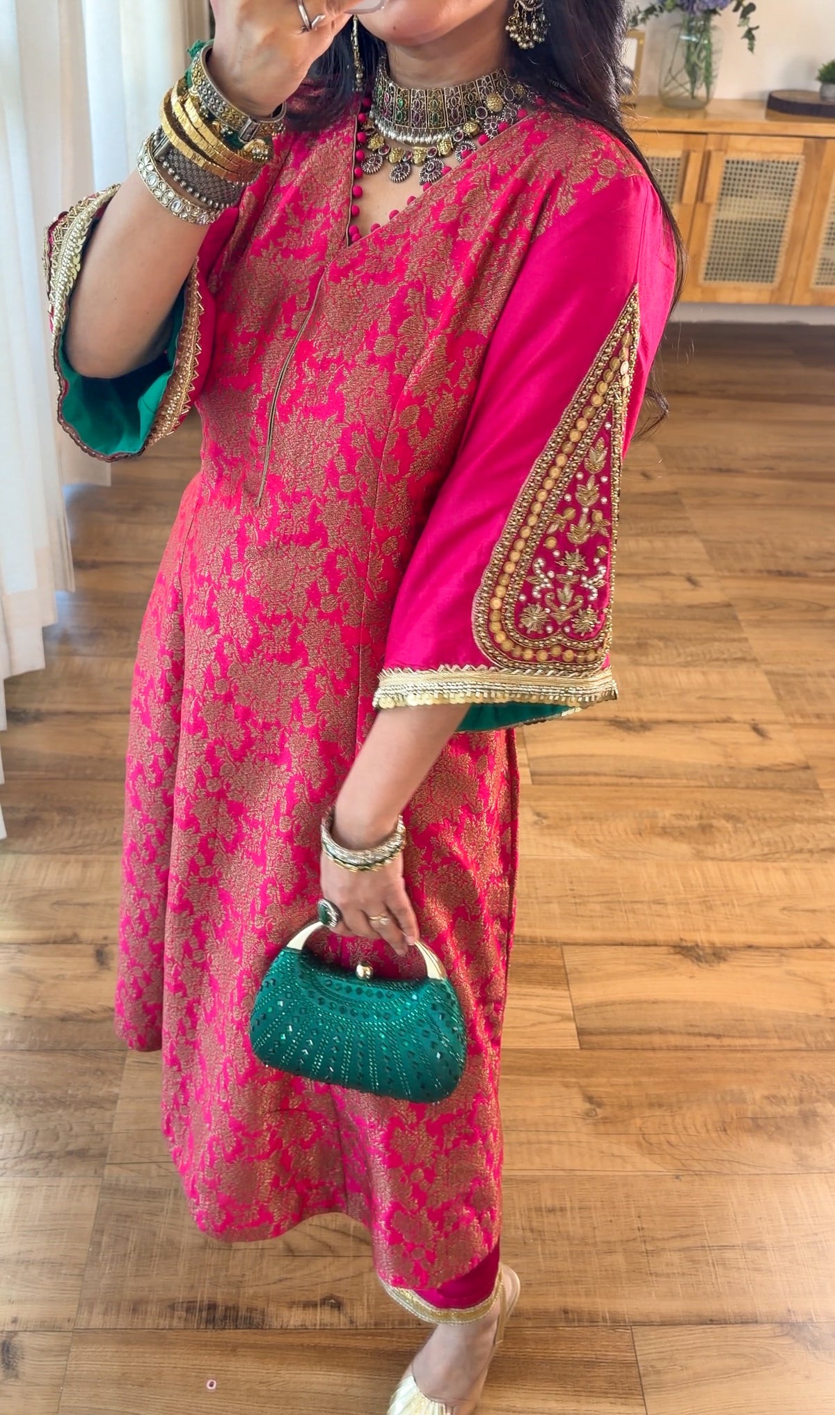 Fuchsia banarasi silk set