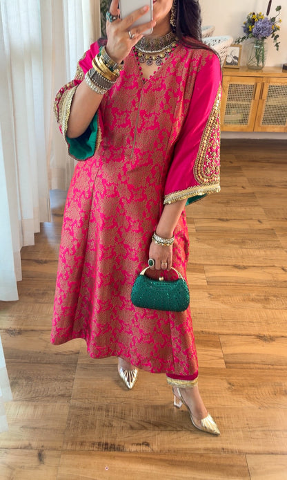 Fuchsia banarasi silk set