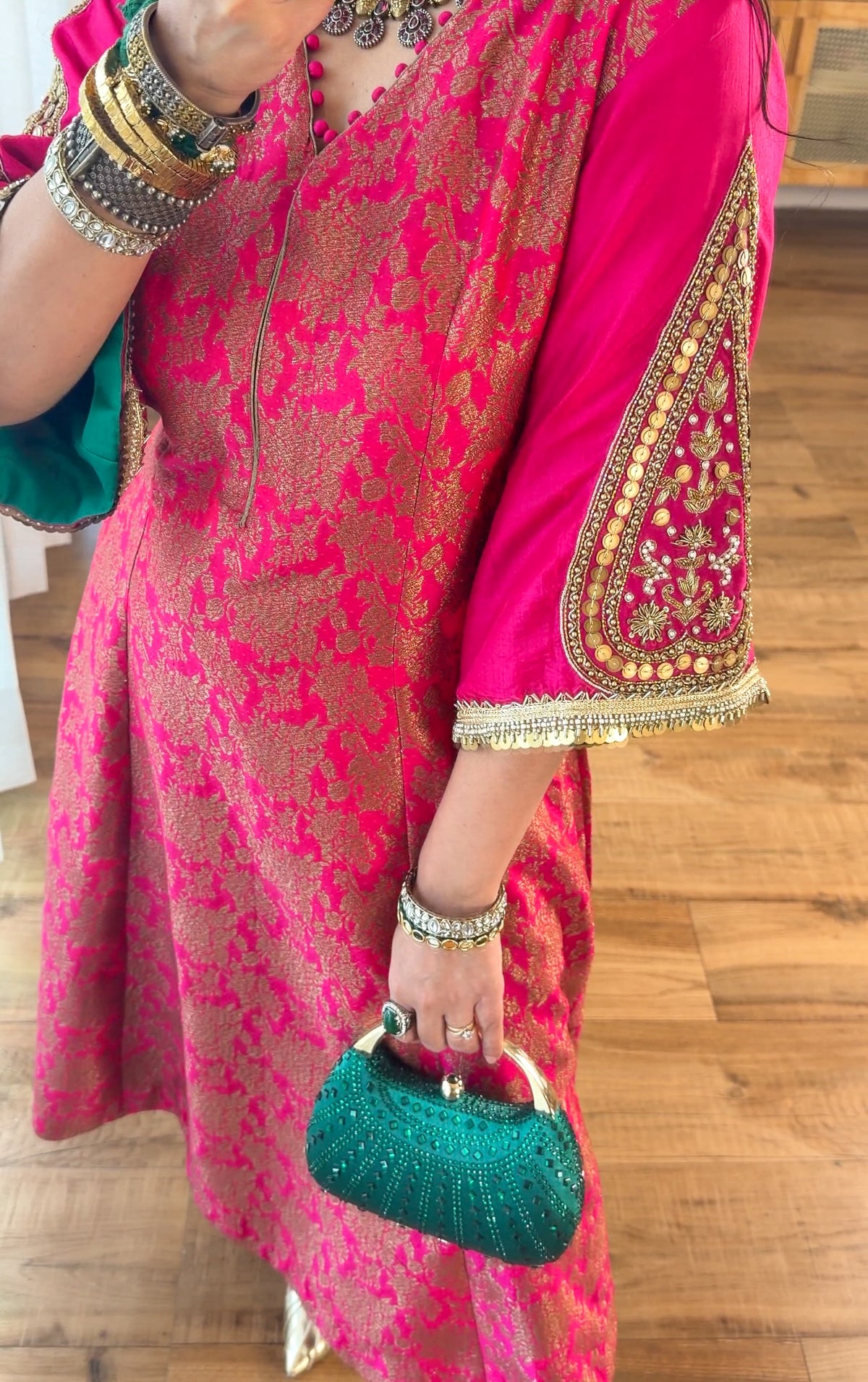 Fuchsia banarasi silk set