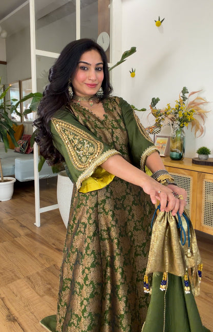 Olive Green Banarasi silk set