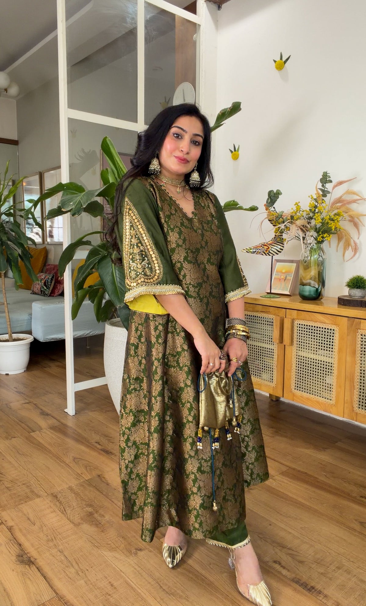 Olive Green Banarasi silk set