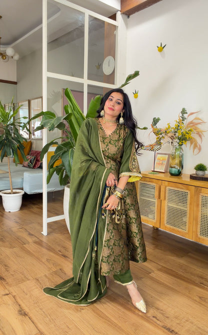Olive Green Banarasi silk set