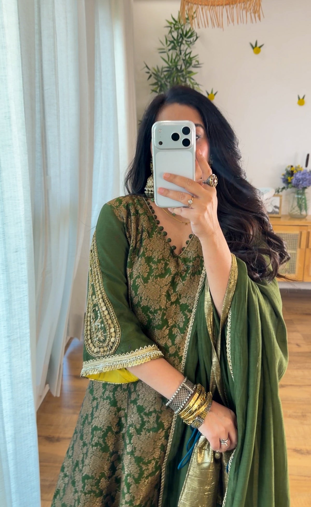 Olive Green Banarasi silk set