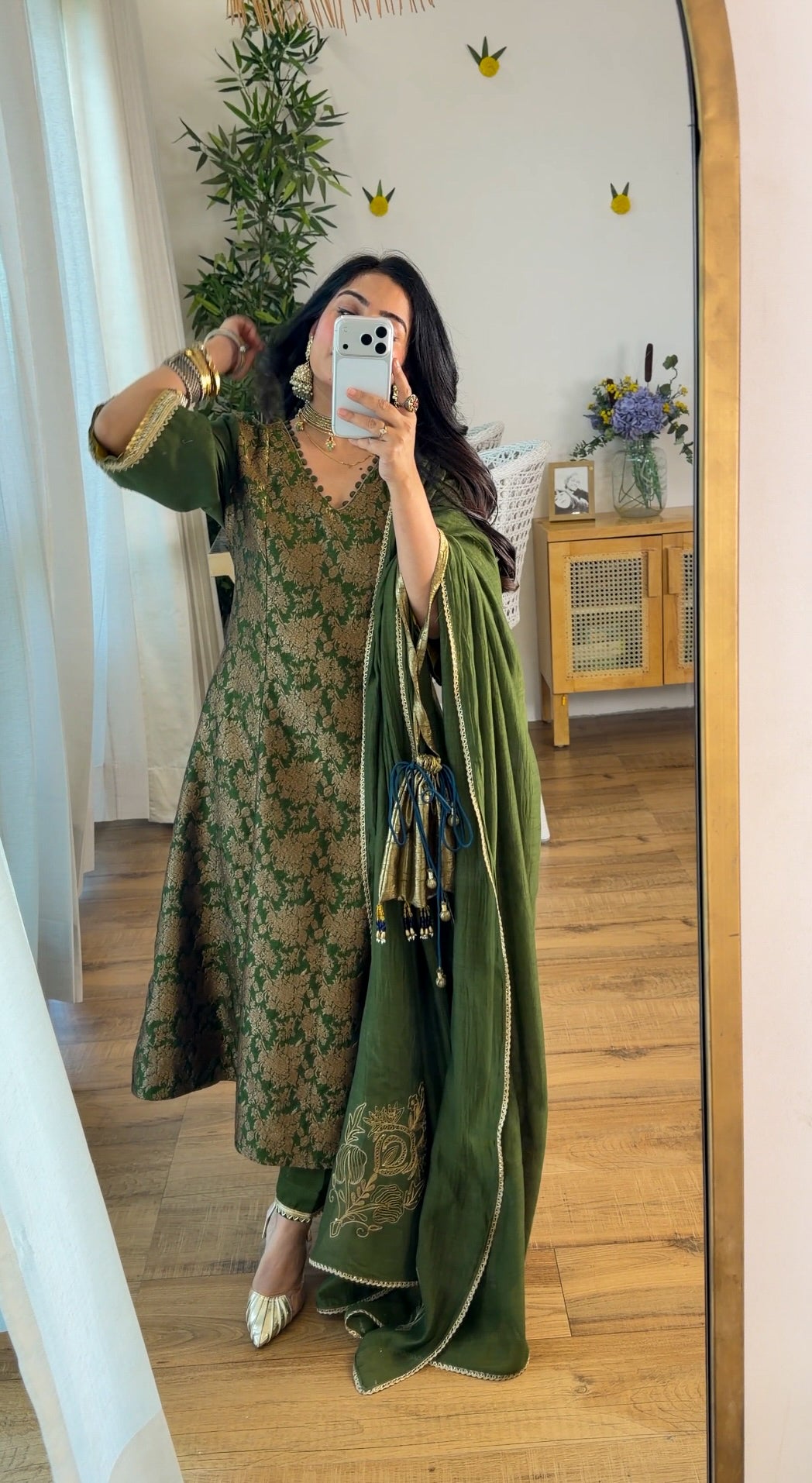 Olive Green Banarasi silk set