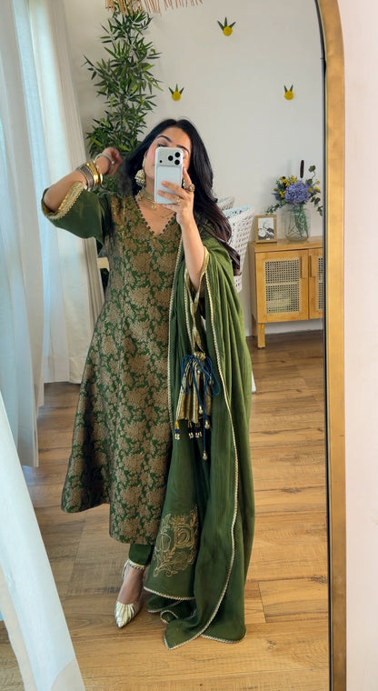 Olive Green Banarasi silk set