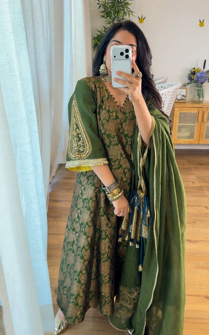 Olive Green Banarasi silk set