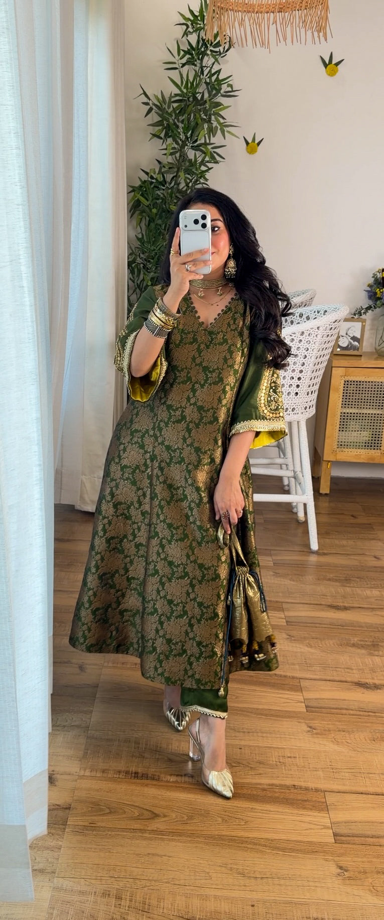 Olive Green Banarasi silk set