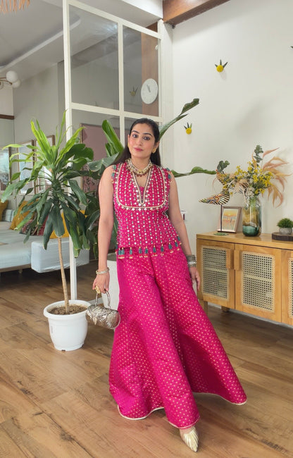 Fuchsia Pink Mirror Work Sharara Set