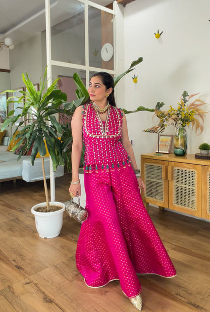 Fuchsia Pink Mirror Work Sharara Set
