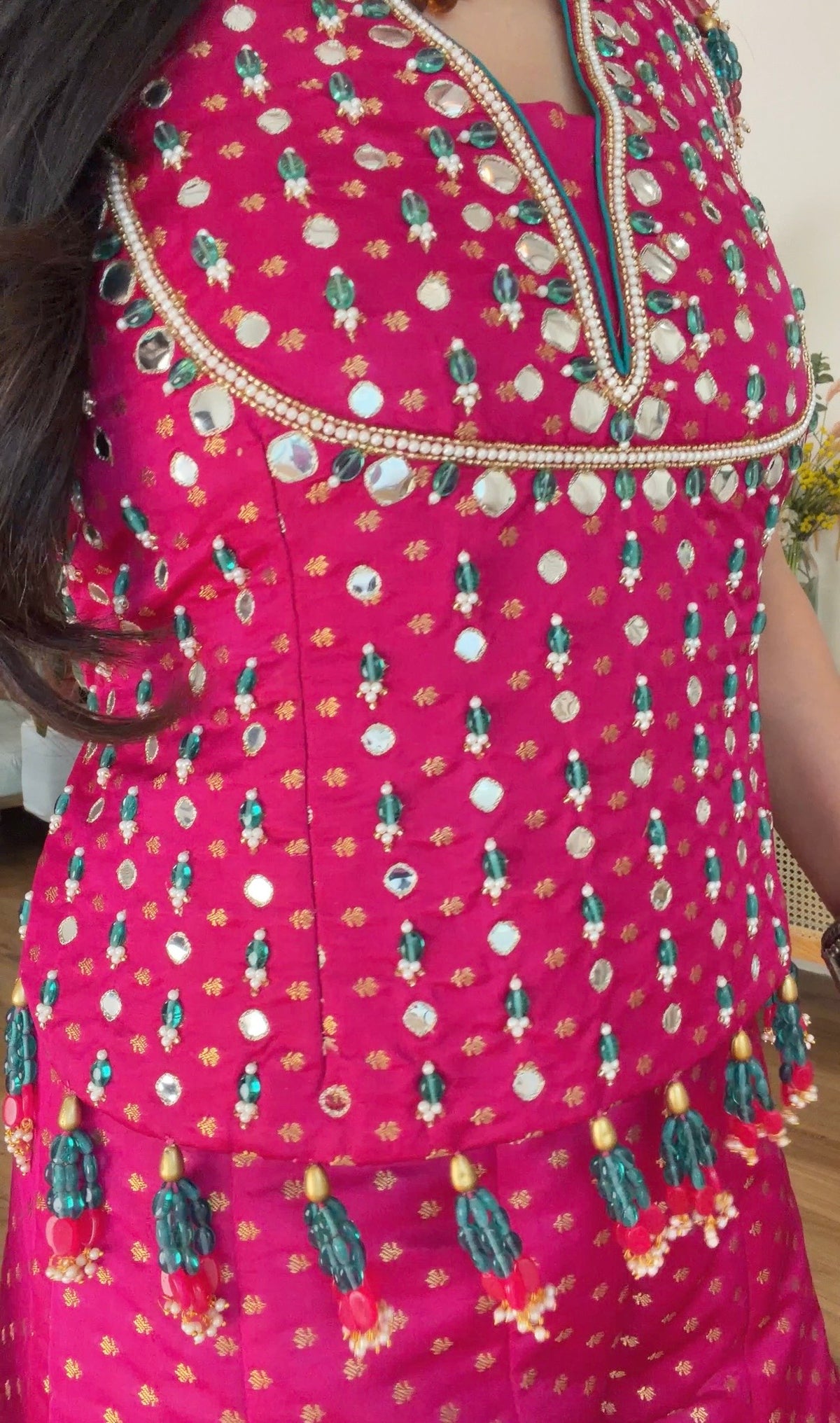 Fuchsia Pink Mirror Work Sharara Set