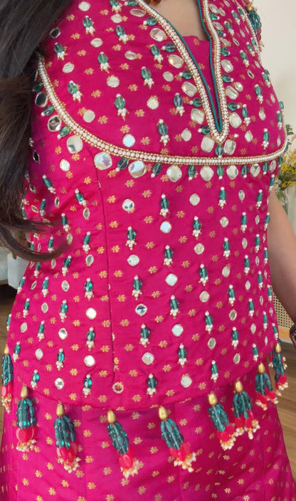 Fuchsia Pink Mirror Work Sharara Set