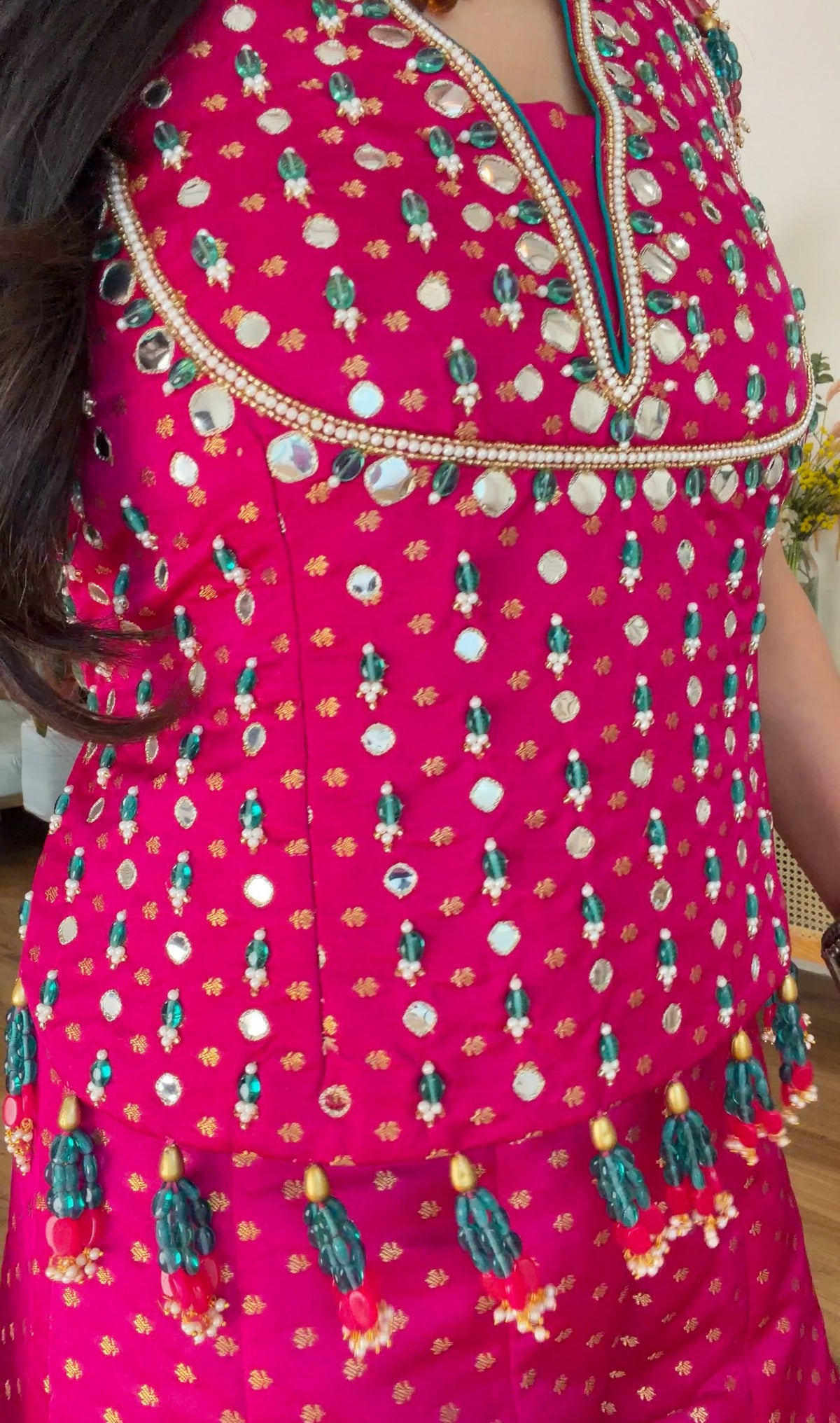 Fuchsia Pink Mirror Work Sharara Set